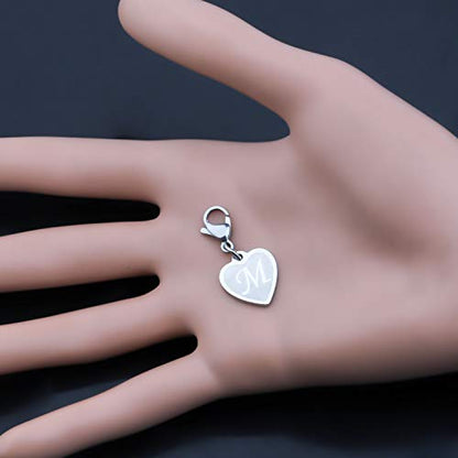 FAADBUK Initial Letter A-Z Alphabet Heart Charms for Jewelry Bracelet Keychain Necklace Initial Stainless steel Clasp Clip on Charm - color: intial M