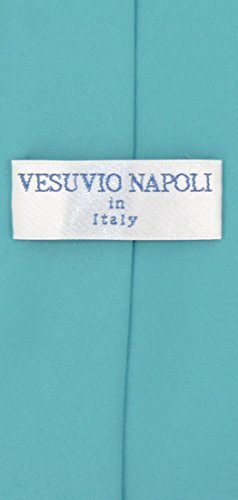 Vesuvio Napoli PreTied Men's Necktie Solid Color Mens Adjustable Zipper Neck Tie - color: Turquoise Blue