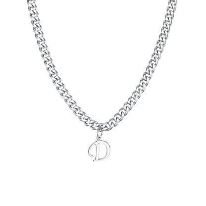 Stainless Steel Initial A-Z Necklace for Men Women,Cuban Chain,Titanium Steel Initial Letter Pendant Charm Necklaces Accessories Jewelry for Woman Man,21 Inch Chain - color: D