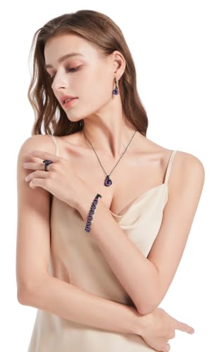 Jewelry Set for Women Teardrop Earrings Necklace Ring Bracelet Set Party Wedding Jewelry Gift for Mother Wife Friend - color: Black Gun-Purple