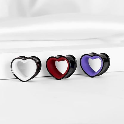 DOEARKO 6PCS Heart Shape Ear Tunnels Plugs Stainless Steel Hollow Double Flared Ear Gauges Tunnels Stretcher Body Piercing Earring Jewelry for Women Men 8mm-19mm - color: 3P-BH, size: 10 mm