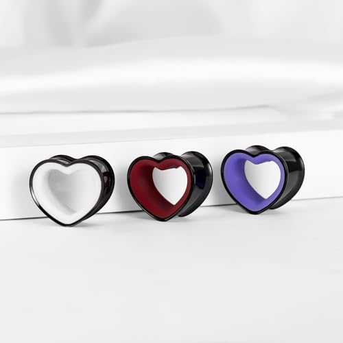 DOEARKO 6PCS Heart Shape Ear Tunnels Plugs Stainless Steel Hollow Double Flared Ear Gauges Tunnels Stretcher Body Piercing Earring Jewelry for Women Men 8mm-19mm - color: 3P-BH, size: 8 mm