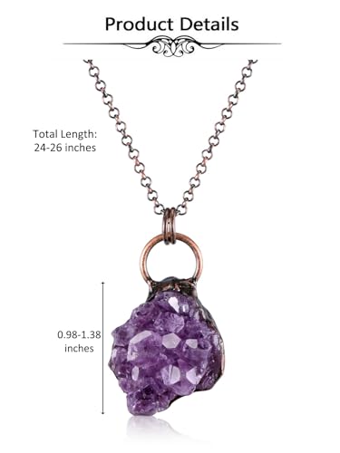 Top Plaza Raw Amethyst Necklaces for Women Healing Crystal Stone Retro Irregular Amethyst Cluster Pendant Necklaces Natural Gemstone Purple Necklace Spiritual Jewelry Gifts - color: Amethyst Cluster