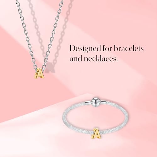 S925 A-Z Bead Charms,Initial Letter Alphabet, 14K Gold Plated, for Bracelet Necklace, Gift for Mothers Nurses Day Graduation Birthday Anniversary, for Girlfriend Family Friend, for Pandora - style: A Letter