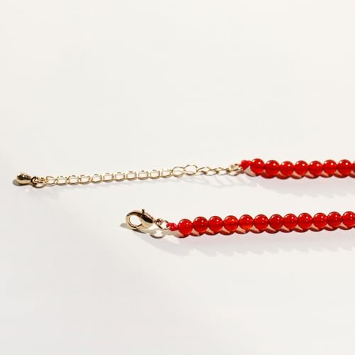 Simple 4mm Gemstones and Crystals Choker Necklace Unisex 16"-18" | Necklaces for Women Men, Adjustable, 40-45 cm Chain Length, Handmade, Spiritual Gemstones, Positive Energy, Daily Wear - style: Red Agate