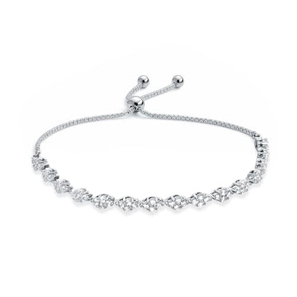 LeCalla 925 Sterling Silver Sliding Bolo Bracelet | Adjustable Beaded Tennis Bracelets for Women | Adjustable Slider Bolo Bracelets Gifts for Her - color: Diamond Shape CZ