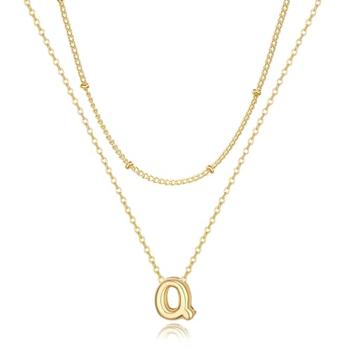 Thaivor Initial Necklaces for Women 14K Gold Plated Bubble Letter Necklace Layered Dainty Cute Choker Pendant Stack Jewelry Fashion Accessories Teen Trendy Gift - color: Gold, style: Q