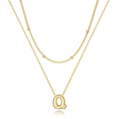 Thaivor Initial Necklaces for Women 14K Gold Plated Bubble Letter Necklace Layered Dainty Cute Choker Pendant Stack Jewelry Fashion Accessories Teen Trendy Gift - color: Gold, style: Q