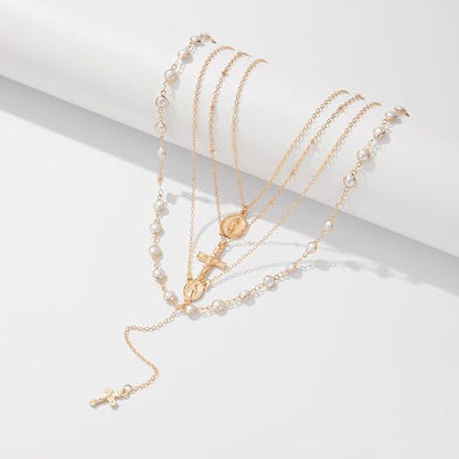 Frodete Gold Lariat Necklace for Women Long Gold Drop Necklace with Clear Beads Adjustable Y Necklace for Dresses Party Vacation - color: C2:pearl long necklace