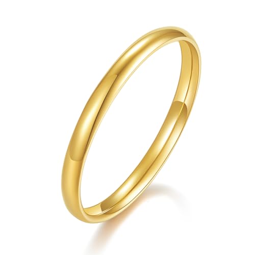 BORUO 925 Sterling Silver Ring| 14K Gold Plated Waterproof Stacking Rings| Plain Dome Tarnish Resistant Comfort Fit Wedding Band Gifts for Special Occasions 1.5mm 2mm 3mm Band Size 4-12 - color: Waterproof 2mm 14K Gold Plated Stainless Steel