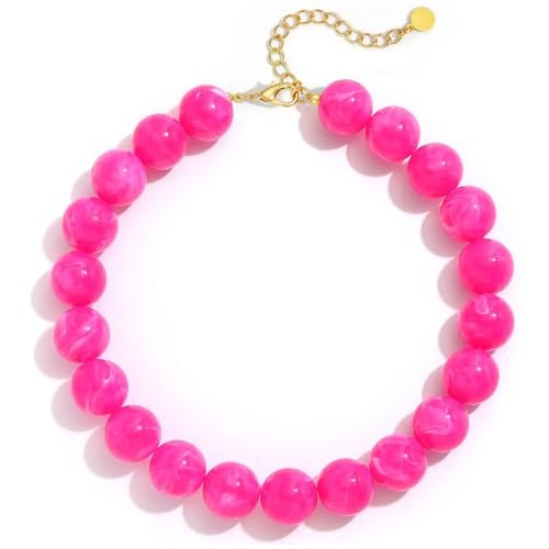 Multicolor Chunky Beaded Necklace, Statement Colorful Round Ball Beads Choker Necklace with Gold-Tone Adjustable Chain, Fashion Bold Neck Jewelry for Women - color: 20MM-Magenta