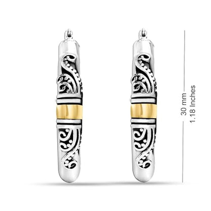 LeCalla 925 Sterling Silver Bali-Style Hoop Earrings Lightweight Click-Top Antique Two-Tone Beaded Italian Bali Style Earring Hoops for Women - style: Pear Bali-style
