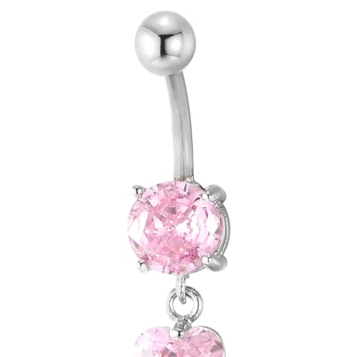 COOLSTEELANDBEYOND Steel Belly Chain Belly Button Ring Body Jewelry Piercing Navel Ring with Long Dangle Cubic Zirconia - color: E-Metal Color: Silver