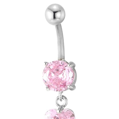 COOLSTEELANDBEYOND Steel Belly Chain Belly Button Ring Body Jewelry Piercing Navel Ring with Long Dangle Cubic Zirconia - color: E-Metal Color: Silver