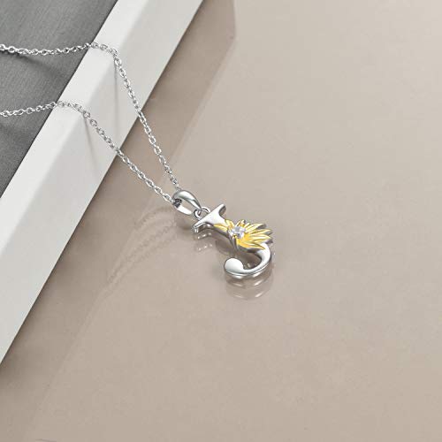 POPLYKE Initial Sunflower Necklace for Women 925 Sterling Sliver Sunflower Pendant Necklace Letter Initial Pendant Chain - style: Sunflower J