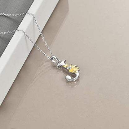 POPLYKE Initial Sunflower Necklace for Women 925 Sterling Sliver Sunflower Pendant Necklace Letter Initial Pendant Chain - style: Sunflower J
