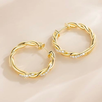 ENROSE Gold Hoop Earrings 14K Gold Earring for Women | Twisted Gold Hoop Earrings Minimalist Diamond Earring Jewelry 29mm*4mm - style: A-GD