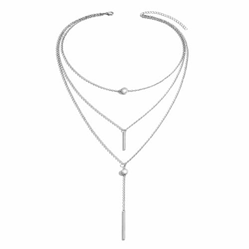 Layered Y Shape Necklace for Women Round Pendant Bar Minimalist Design Gold Silver