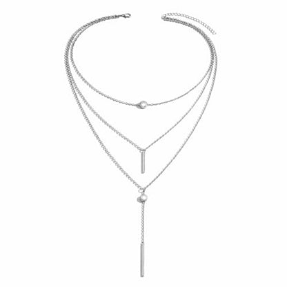 Layered Y Shape Necklace for Women Round Pendant Bar Minimalist Design Gold Silver