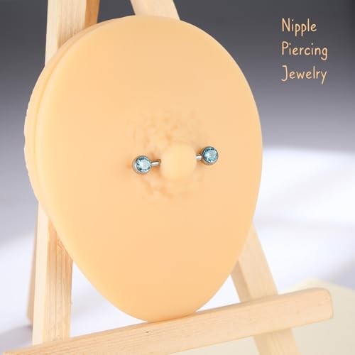 AROWRO Nipple Piercing Jewelry Nipple Rings Titanium Nipple Rings Implant Grade Hypoallergenic 14G Internally Threaded Straight Barbells with Cubic Zirconia Opal Gold Silver Rose Gold Black 12mm 14mm 16mm 18mm 20mm - color: Silver+Clear Blue CZ