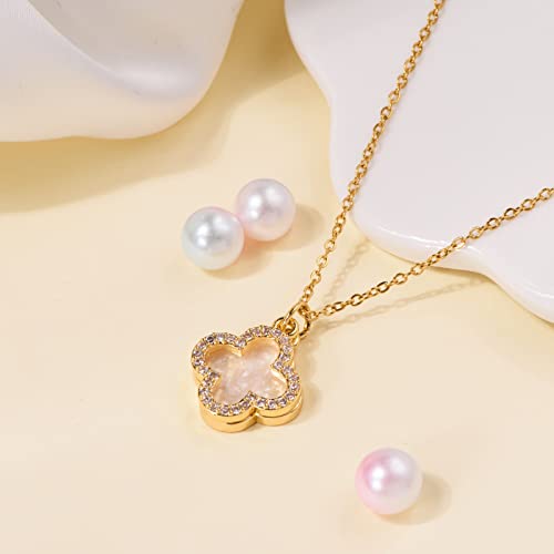 Clover Necklace For Women 18k Gold Plated Silver Lucky Four Leaf Clover Pendent Necklaces Trendy Dainty Jewelry Gifts for Women - color: Gold-White