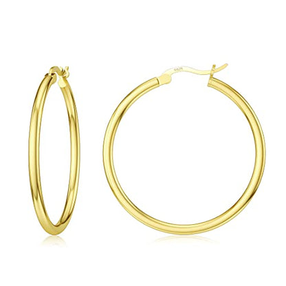 JIAYIQI Sterling Silver Hoop Earrings 18K White Gold Plated Silver Circle Endless Earrings Hoops Jewelry Lightweight Hoop Earring for Women Diameter 10,14,16,18,20,25,30,35,40,50,60mm - style: Gold-30mm