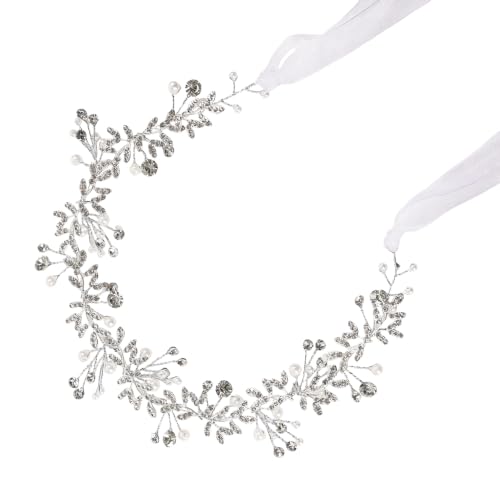 Bridal Headpiece Wedding Headband Rhinestone Hair Accessories for Birthday Party First Communion (Silver) - color: Silver