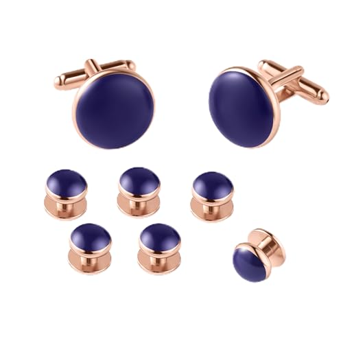 Men's Cufflinks & Tuxedo Studs Set - 316L Stainless Steel Formal Wedding Jewelry, Groomsmen Gift Set with Gift Box - color: 8pcs Blue Rose Gold