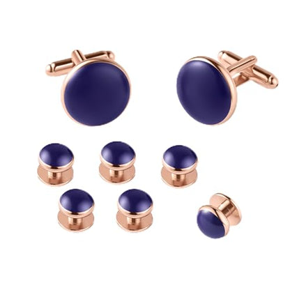 Men's Cufflinks & Tuxedo Studs Set - 316L Stainless Steel Formal Wedding Jewelry, Groomsmen Gift Set with Gift Box - color: 8pcs Blue Rose Gold