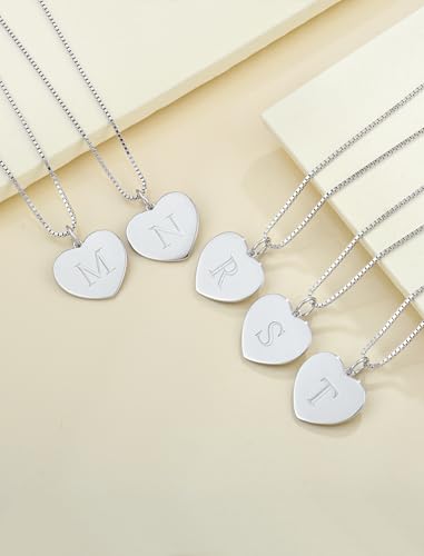 YL Initial Necklace 925 Sterling Silver Square/Round/Heart Letter Pendant A-Z Alphabet Polished Jewelry for Women - color: Letter-S, style: Heart Shaped