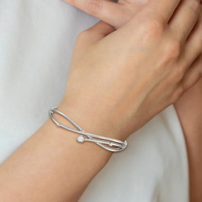 Chisel Heart CZ Hinged Bangle Bracelet in Stainless Steel