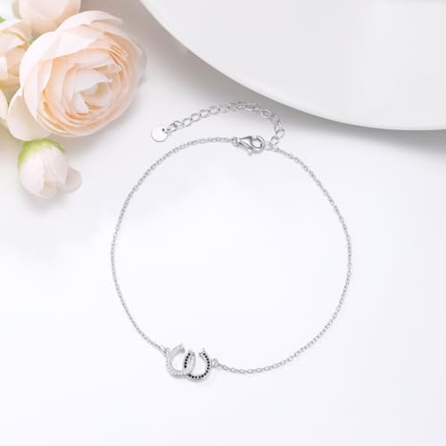 925 Sterling Silver Anklet Foot Bracelet with Crystal from Austria, Anklet Jewelry Gifts for Women 11 Inch Adjustable - style: Horseshoe