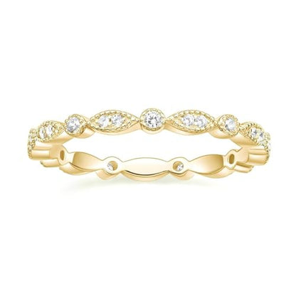 EAMTI 925 Sterling Silver Wedding Band for Women Cubic Zirconia Marquise & Round Milgrain Full Eternity Stackable Ring Size 3-13 - color: Brass-Gold