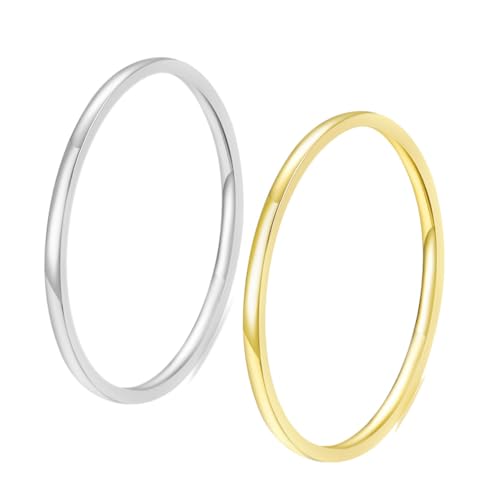 Women Stainless Steel Solitaire Stackable Ring Non Tarnish - color: Gold + Silver, size: 10
