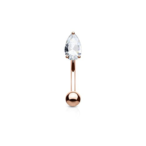 Pierced Owl - 16GA 316L Surgical Steel Prong Set CZ Crystal Teardrop Eyebrow Curved Barbell - style: Rose Gold Tone/Clear