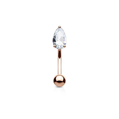 Pierced Owl - 16GA 316L Surgical Steel Prong Set CZ Crystal Teardrop Eyebrow Curved Barbell - style: Rose Gold Tone/Clear