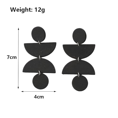 Acrylic Geometric Clay Drop Dangle Earrings for Women Handmade Irregular Polymer Earrings Boho Statement Dangling Earrings Jewelry Gift - color: Black