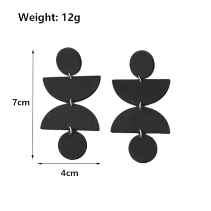 Acrylic Geometric Clay Drop Dangle Earrings for Women Handmade Irregular Polymer Earrings Boho Statement Dangling Earrings Jewelry Gift - color: Black