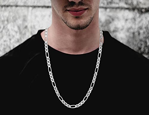 Savlano 925 Sterling Silver Italian Solid Figarucci Figaro Mariner Flat Link Chain Necklace For Men & Women - Made in Italy Comes Gift Box - size: 28 Inch, style: 5MM