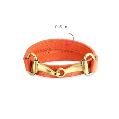 Genuine Leather Black Orange Red Equestrian Snaffle Horse Bit Wrap Bracelet - color: Orange