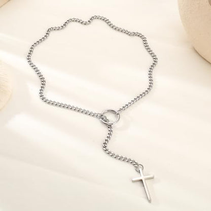 Slip Chain Choker for Women Handmade Black Stainless Steel Cuban Chain Chunky Moon Bat Raven Skull Pendant Gothic Punk Rock Collar Adjustable Lariat Y Necklace for Men - style: goth emo gothic Punk