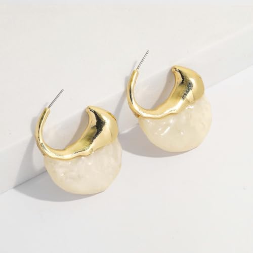 Brown white Hoop Earrings for Women Gold-Plated Irregular Huggie Statement Earrings - color: AMZ-EH23402A-HY