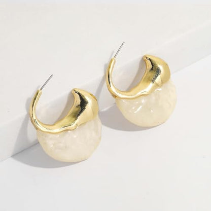 Brown white Hoop Earrings for Women Gold-Plated Irregular Huggie Statement Earrings - color: AMZ-EH23402A-HY