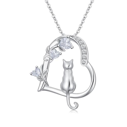 Heart Animal Necklace 925 Sterling Silver Cute Animal Pendant Jewelry Birthday Gifts for Women Girlfriend Mom Animal Lovers - style: 1-4 Silver Cat