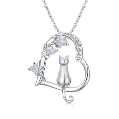 Heart Animal Necklace 925 Sterling Silver Cute Animal Pendant Jewelry Birthday Gifts for Women Girlfriend Mom Animal Lovers - style: 1-4 Silver Cat