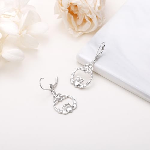 S925 Sterling Silver Celtic Knot Earrings for Women Irish Good Luck Drop Dangle Hook Earrings - style: Dangle Leverback - Heart Celtic Claddagh