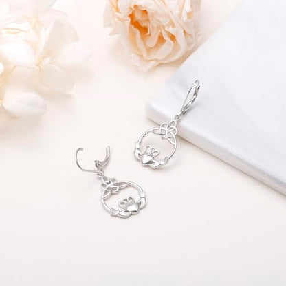 S925 Sterling Silver Celtic Knot Earrings for Women Irish Good Luck Drop Dangle Hook Earrings - style: Dangle Leverback - Heart Celtic Claddagh