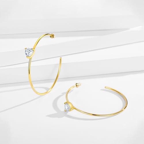 Large Gold Hoop Earrings for Women 14k Gold Plated with 925 Sterling Silver Post Big Open Hoops Earrings Trendy Cubic Zirconia Heart Hoop Earrings Jewelry Gifts for Women - color: gold 40mm