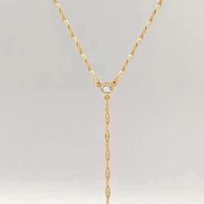Zeffy Lariat Gold Necklace for Women, Dainty Long Necklace 14k Gold/Silver Plated Layered CZ Beaded Bar Chain Y-Shaped Body Chain Stack Drop Wedding Necklace Trendy Simple Gold Jewelry Gifts - color: Gold CZ Layered Y Necklace(1PCS)