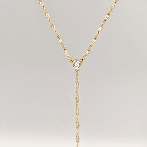 Zeffy Lariat Gold Necklace for Women, Dainty Long Necklace 14k Gold/Silver Plated Layered CZ Beaded Bar Chain Y-Shaped Body Chain Stack Drop Wedding Necklace Trendy Simple Gold Jewelry Gifts - color: Gold CZ Layered Y Necklace(1PCS)